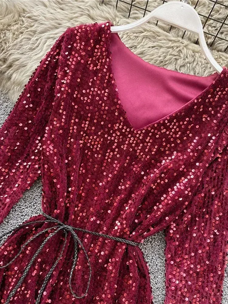 Spring Autumn Women's Sequin Long Sleeve Mini Dress New Temperament Slim  Sexy Party Dress Y245 - AliExpress 200000345