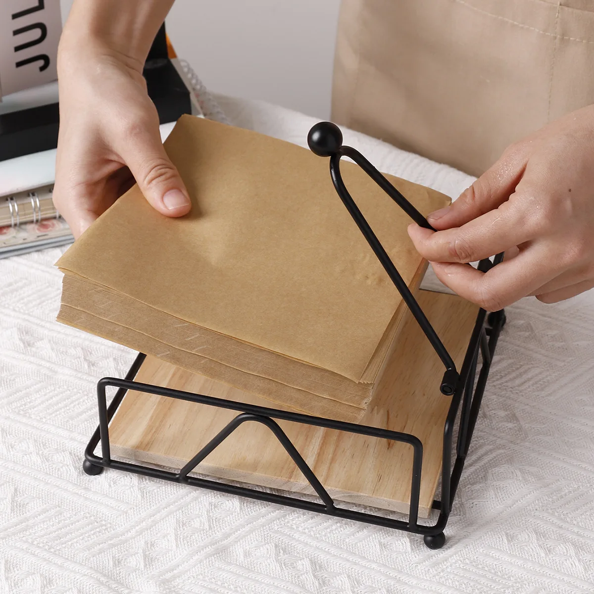 Flat Napkin Holder Metal Kitchen Napkin Holder With Weighted Tension Arm Rustic Tissue Paper Dispenser For Countertop Table 4