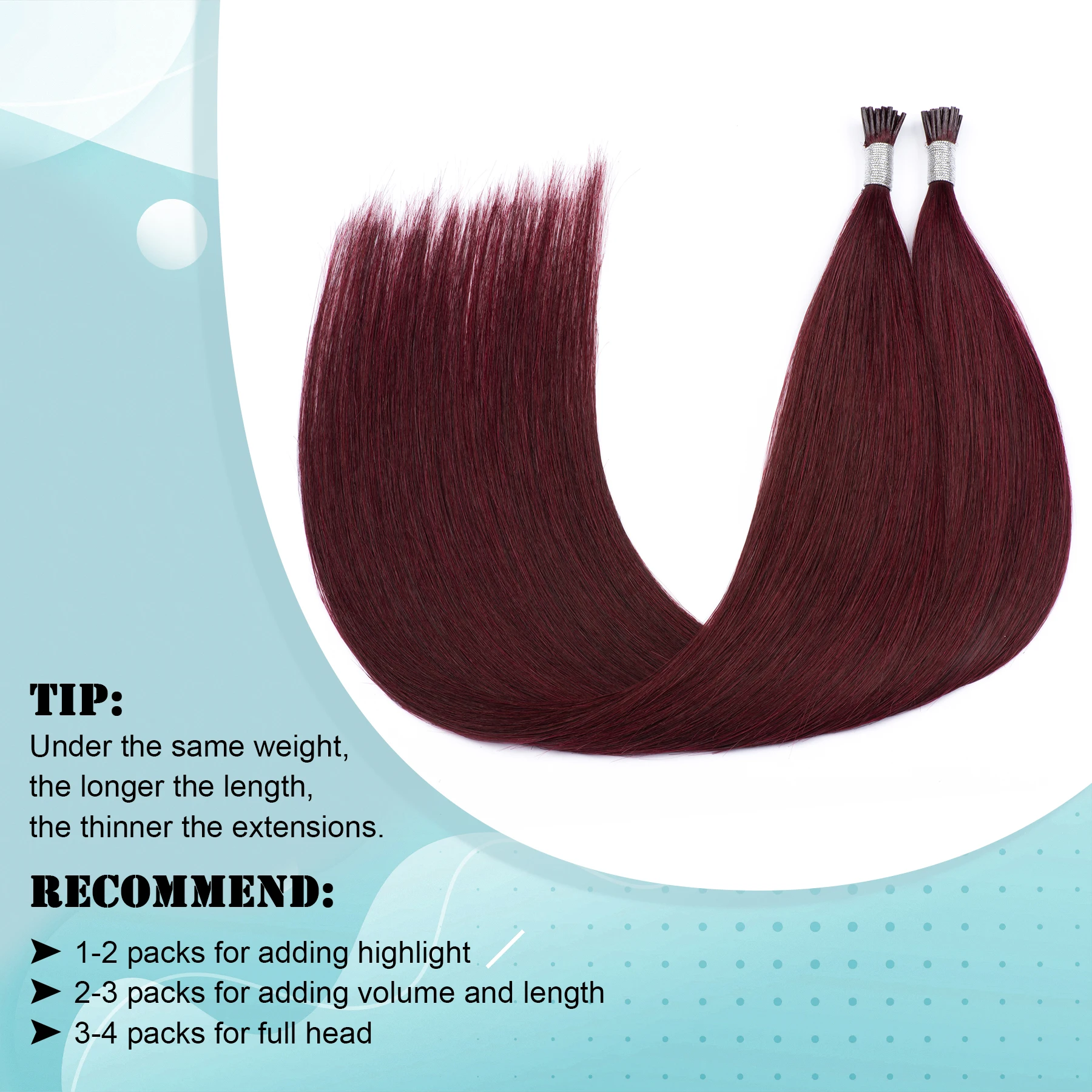 Itip Human Hair Extensions Wine Red Extensions #99J I Tip Hair Human Remy Pre Bonded Red