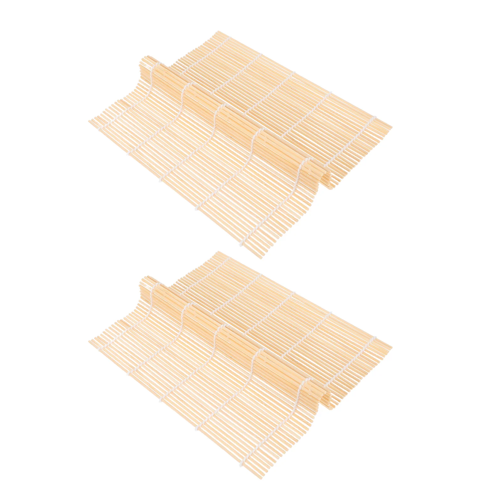 2 Pcs Sushi Bamboo Roll Pad Maker Japanese-style Circular Floor Mat Pattern Light Brown Making Kit for Beginners Rolling
