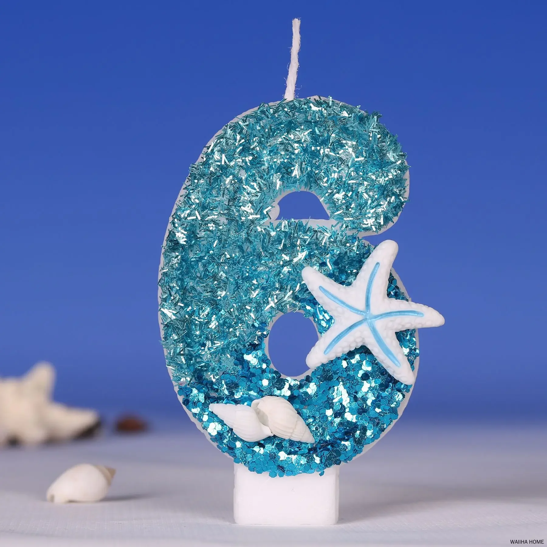 Blue Birthday Candles 0-9 Number Glitter Ocean Starfish Cake Candle Kids Girl Birthday Party Cake Topper Decoration Supplies Boy