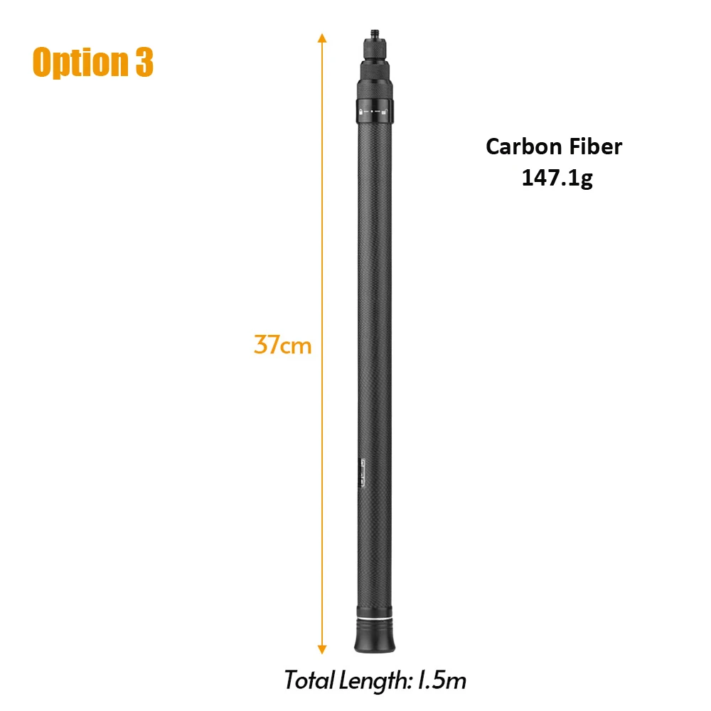 1.5m/ 4.9ft Carbon Fiber Selfie Stick Adjustable Extension Pole