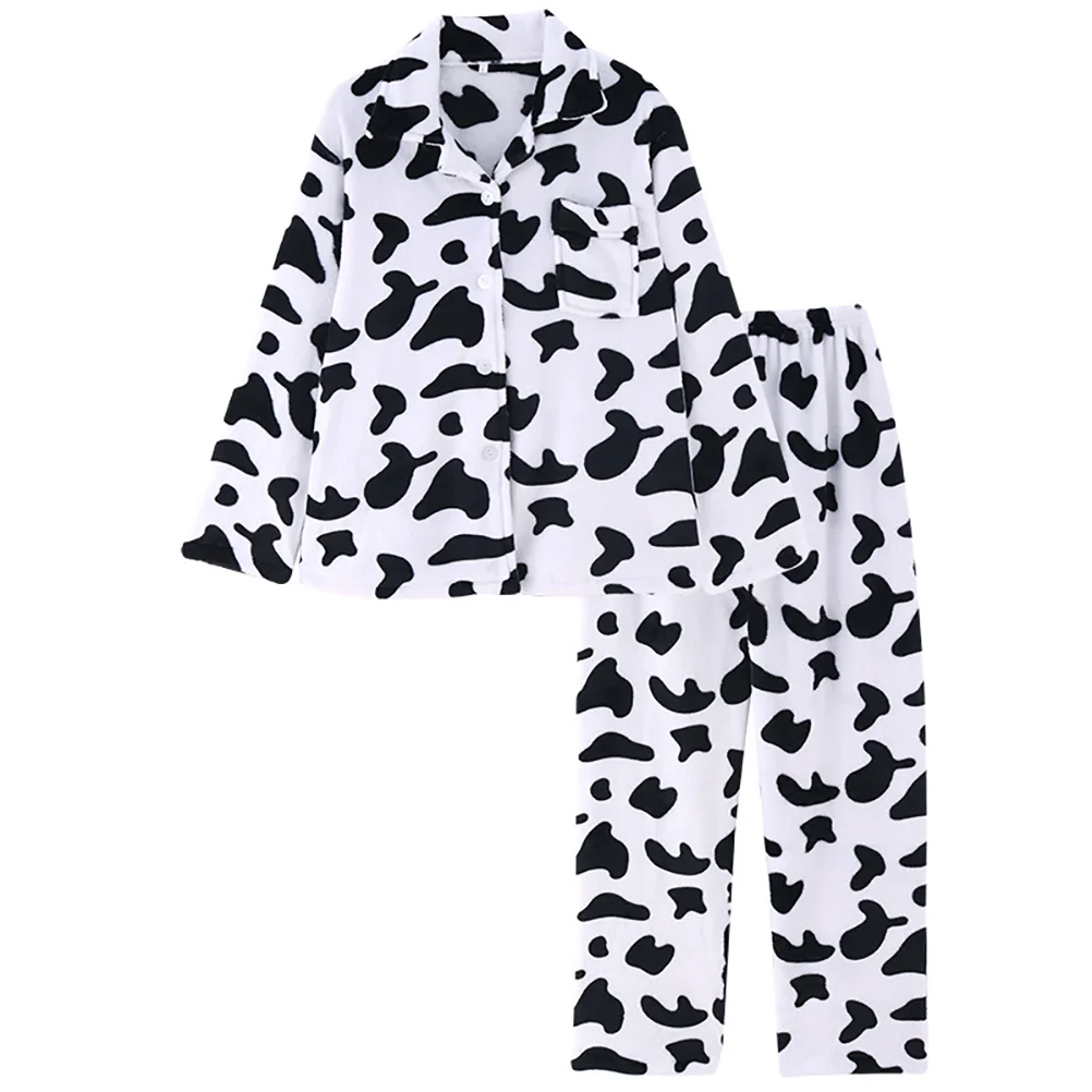 

Women's Cow Pajamas Night Wear for Woman Button Loungewear Long Sleeve Sleepwear Nightwear Girl Nightgowns