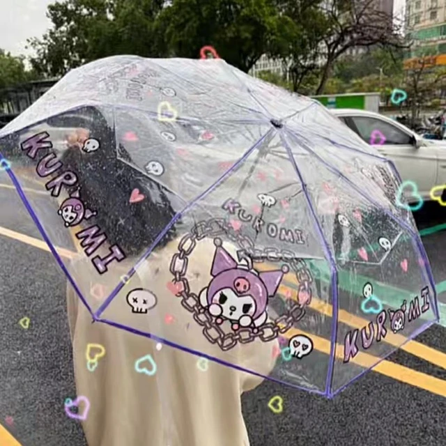 Olá Kitty Guarda-chuva Dobrável Portátil, Kuromi Y2K Anime Menina  Transparente Boneca Parasol Imprimir, Presente Kids