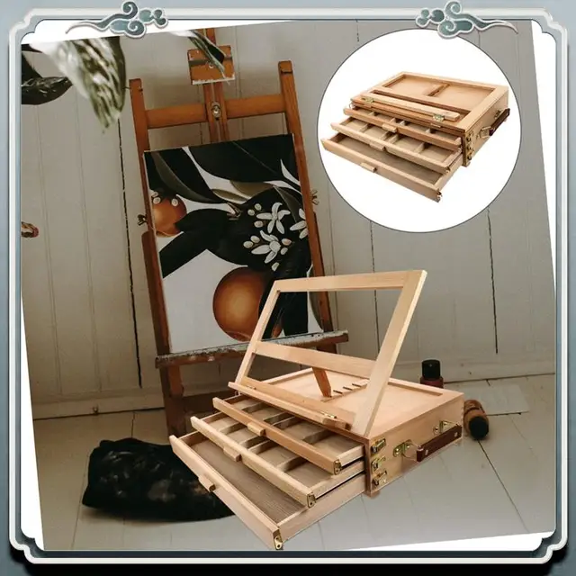 Premium Wood Desk Table Easel - Handcrafted Beechwood Desktop Easel & Wooden Art Tabletop Box For Drawing, Painting For Storage 2
