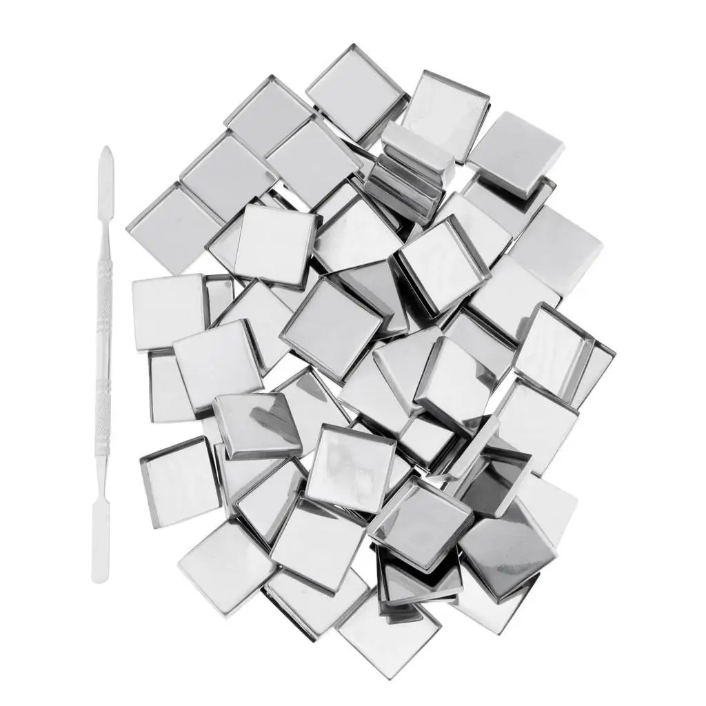 Set of 100 Empty Square Metal Tin Pans with Stick for Eyeshadow DIY