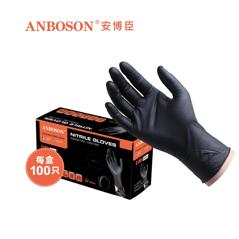 

Перчатки нитриловые одноразовые, утолщенные и прочные черные перчатки для еды на английском языке, для кейтеринга, авторемонта, перчатки для удаления выделений домашних животных