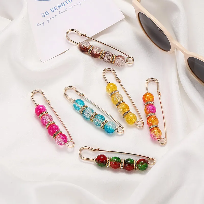 New Women Candy Colors Brooch Beads Fashion Rhinestone Lapel Pin Sweater Dress Brooch Waist Pins Badge Buckle DIY Accessories