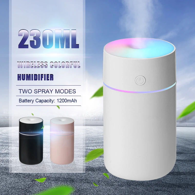 Portable Wireless Air Humidifier Diffuser USB Ultrasonic Humidifiers Home 1200mAh Battery Rechargeable humidificador Mist Maker