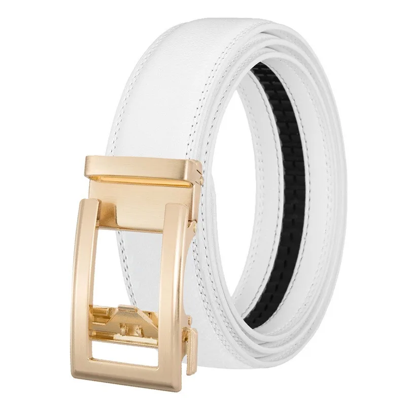 Luxury Men's Leather Belt - High Quality Designer Craftsmanship in White, Blue, Red, Brown