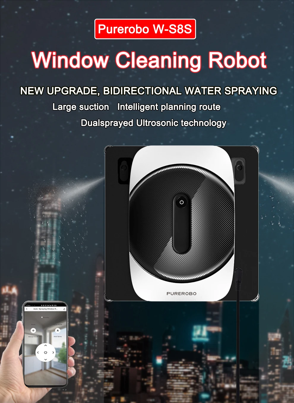 Description Picture 2 of itemPurerobo W-S8S window cleaning robot with APP vacuum cleaner window cleaning robot window cleaner electric glass for home