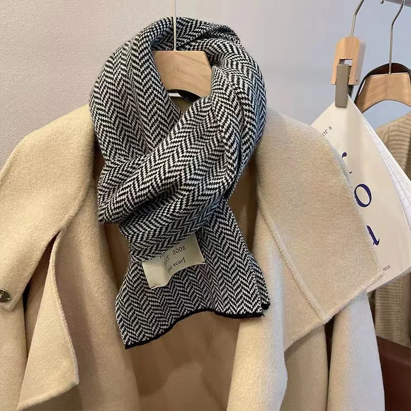 Winter Knitting Wool Scarf Men Women Fastener Thermal Neck Warmer Solid Fleece Keep Warm Scarf Thickening Windproof Neck Cover