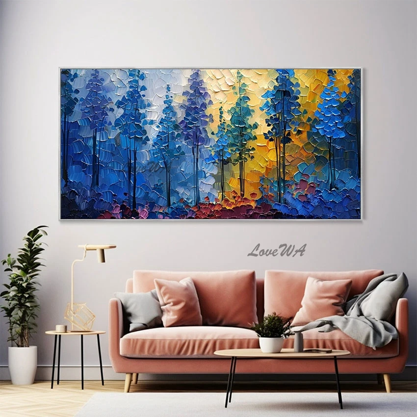 

100% Handmade Knife Art Acrylic Painting Abstract Modern Tree Large Size Modern Hotel Decorative Wall Art Custom Canvas Picture
