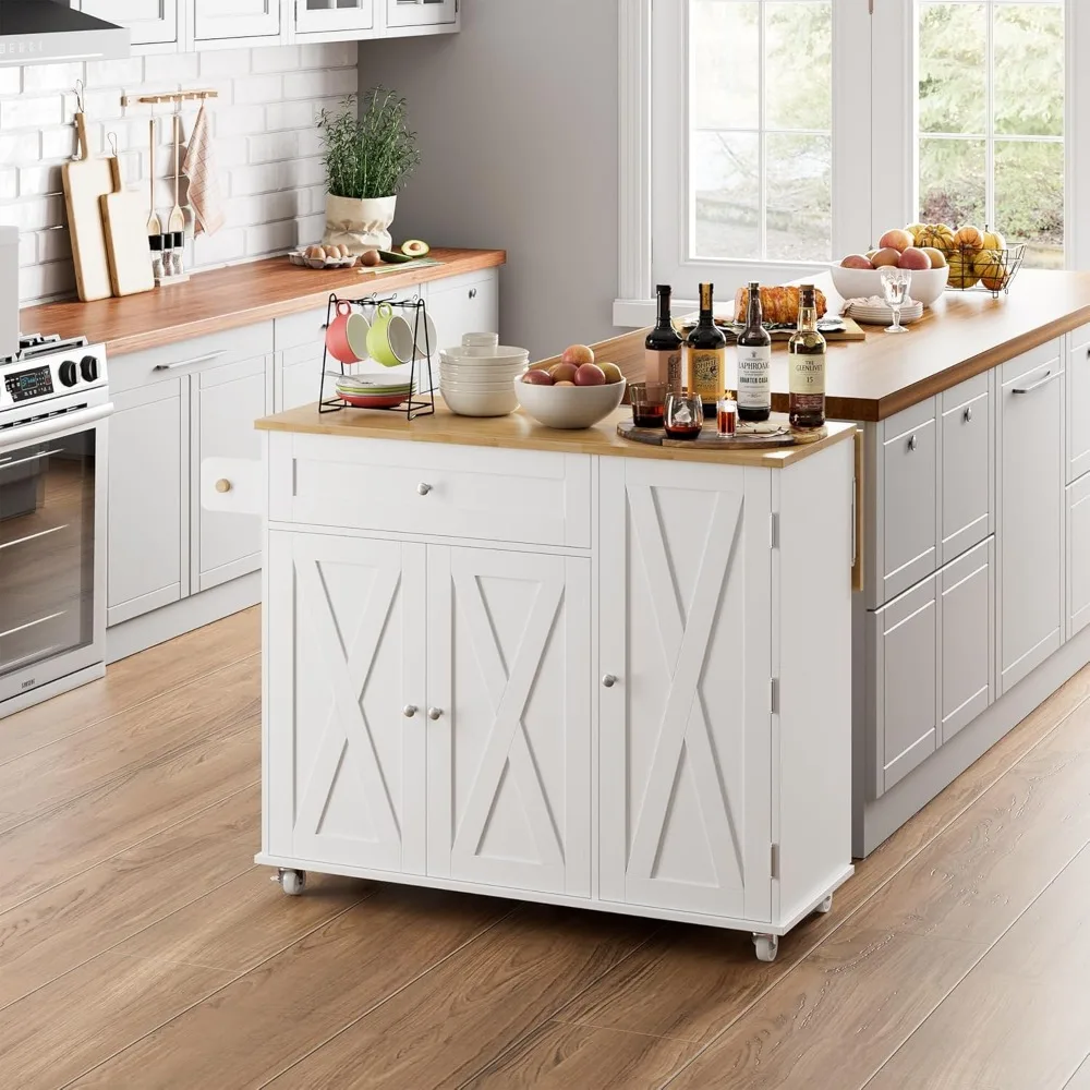 Kitchen Island with Storage, Island Table on Wheels with Drop Leaf, Spice Rack, Drawer, Towel Rack, Rolling Kitchen Island Cart 5