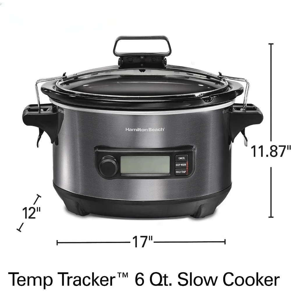 Portable 6 Quart Set & Digital Programmable Slow Cooker with Lid Lock, Temperature Probe, Dishwasher Safe Crock & Lid, Stainless 5