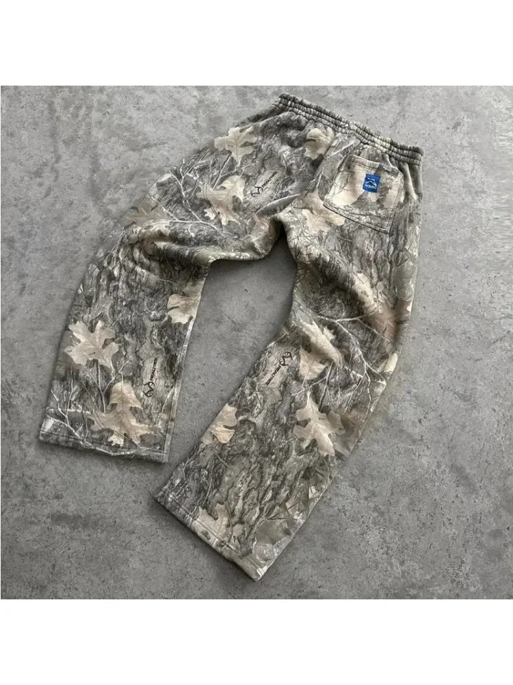 Pure Cotton Material Camouflage Jogger Sweat Pants Mens Embroidered Pattern High Street Casual Pant Oversized Loose Pants Women 2