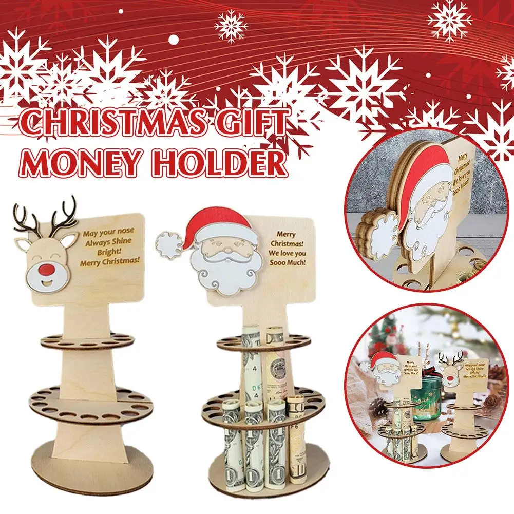 

Christmas Elk Candy Money Holder Decoration Wooden Money Cartoon Toys Navidad Home Card Diy Voucher Craft Gift Holder Reind B6g3