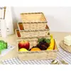 Simple Natural Color Bamboo Basket Rectangle Handmade Christmas Hamper Woven Wicker Bread Basket Home Shop Display 3