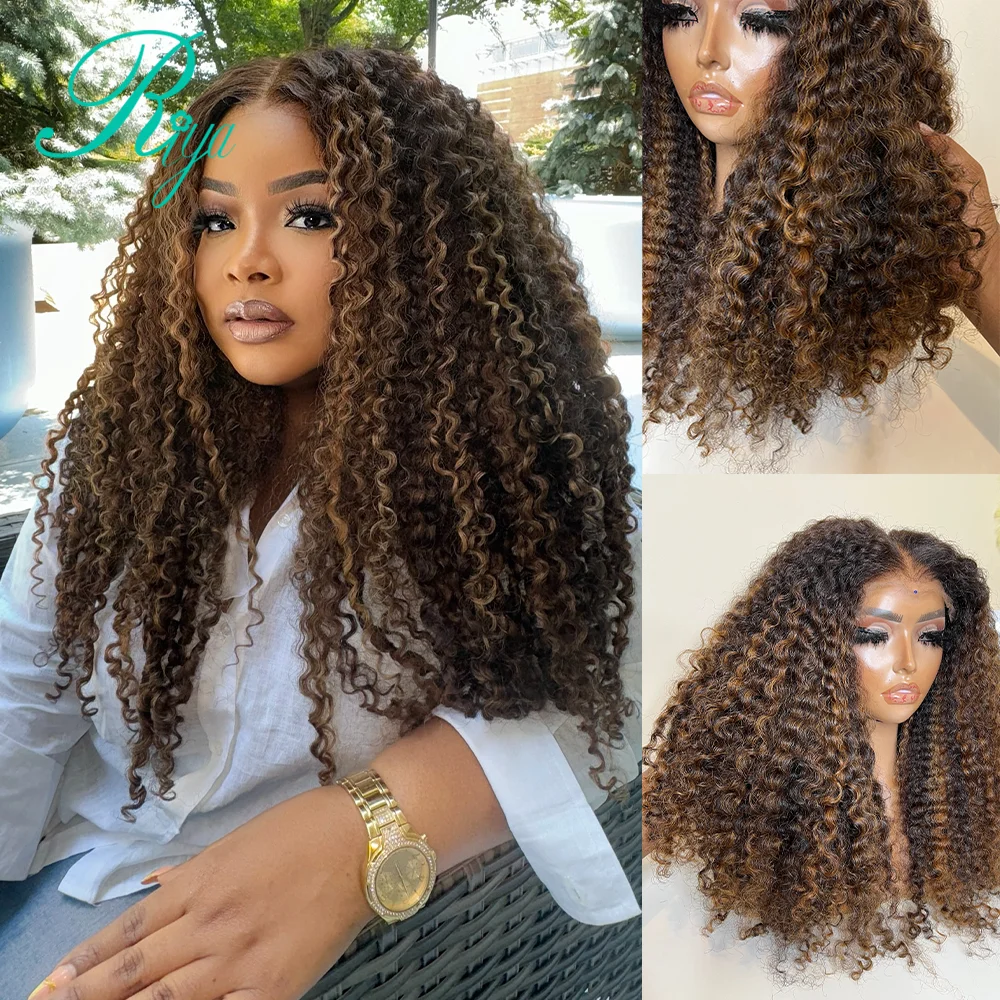 Highlight Blonde Wig 250 Density Coily Curly Wig 13x4 13x6 Lace Front Human Hair Wigs For Women Kinku Curly 360 Lace