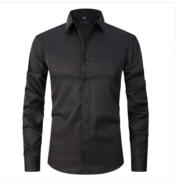 6XL 7XL 8XL Spring and Autumn Elastic Shirt Men's Long Sleeve Large Luxury Business Casual Slim Solid Color Wrinkle Free Press