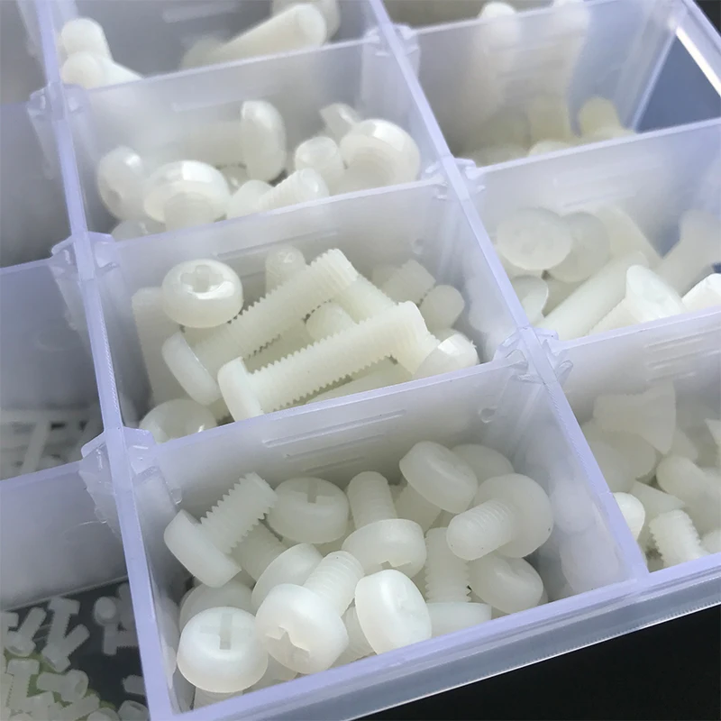 1275pcs White Nylon Screw Nut Washer Set M2 M2.5 M3 M4 M5 M6 Nylon Countersunk Round Head Cross Screw Plastic Phillips Flat Head