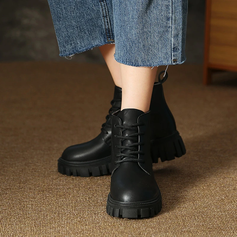 

Осенние женские ботинки 2022, модные ботинки на шнуровке для женщин, классические черные ботинки, удобные нескользящие мотоциклетные ботинки, готические