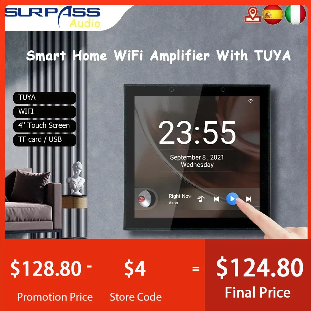 4inch Smart TUYA WiFi Wall Amplifier Audio Music Audio Android 8.1 System Bluetooth Amp Home Theater Stereo Support Tuya USB TF tv box wifi support smart tv box hd media player streaming devices fast 3d video streaming box powerful for music video games