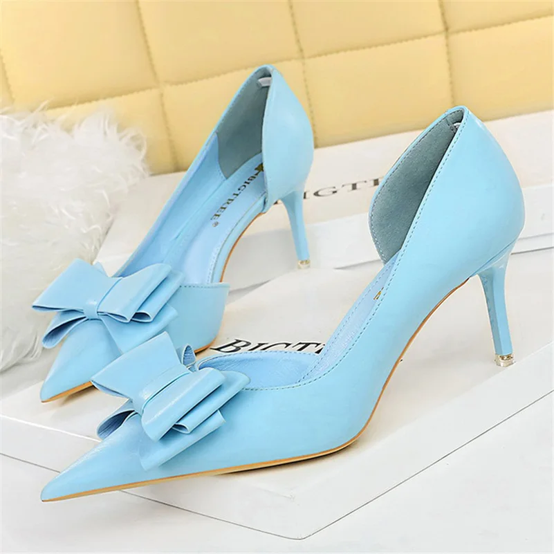 Women 10cm High Heels Stripper Pumps Scarpins Cute Bow Low
