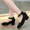 Kids High Heeled Shoes Girls Princess Sandals For Party Wedding Dance Childrens Fashion Velvet Black Pink Leather Shoes 3-15T 1