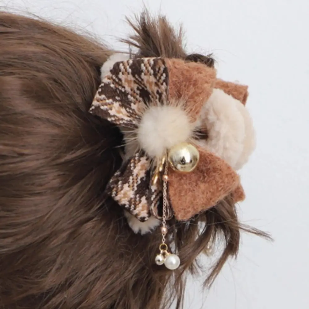 Creative Bow Christmas Hair Claw Ball Tassel Winter Claw Clip Ponytail Holder Headdress Christmas Shark Clip Daily