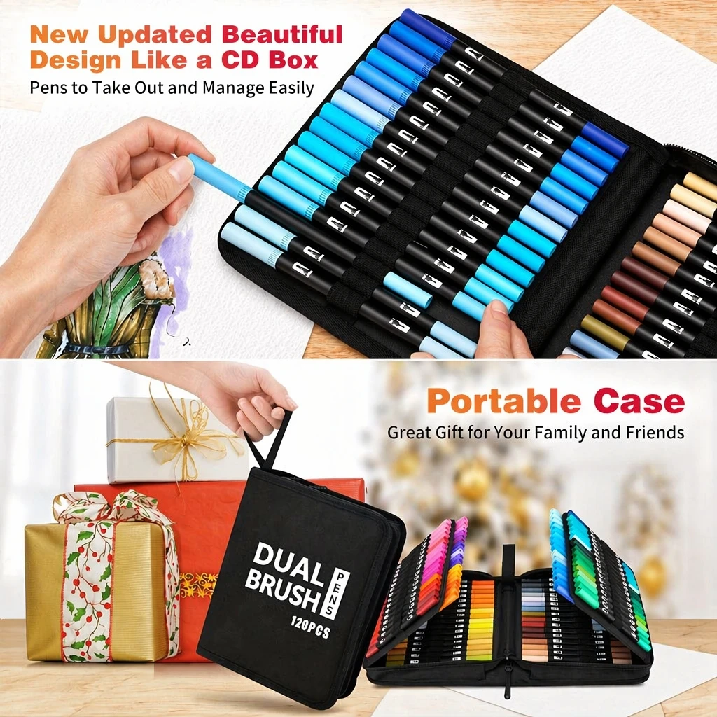 Set di Pennarelli Acquerellabili a Doppia Punta da 80 a 168 Colori Vibranti – Set Artistico per Disegno e Artigianato, Corpo in Plastica Resistente, Regalo di Natale - immagine 5