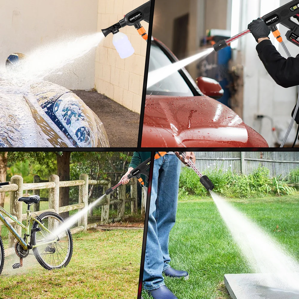 ONEVAN 250Bar Brushless Electric High Pressure Car Washer Gun 4.1L/min Water Cleaner Gun Power Tool for Makita 18V Battery 2