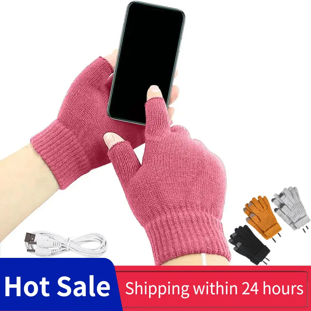 

Electric Heating Gloves USB Rechargeable Heating Mittens Winter Washable Half Hand Warmers Electric Thermal Cold Weather Gloves