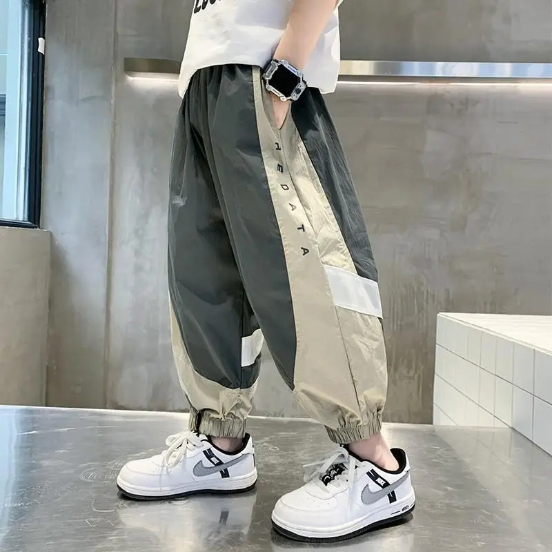 Teenage Boys Pants For Kids Summer Thin Ankle-Length Patchwork Trousers Children Clothes 5 6 7 8 9 10 11 12 13 14Years