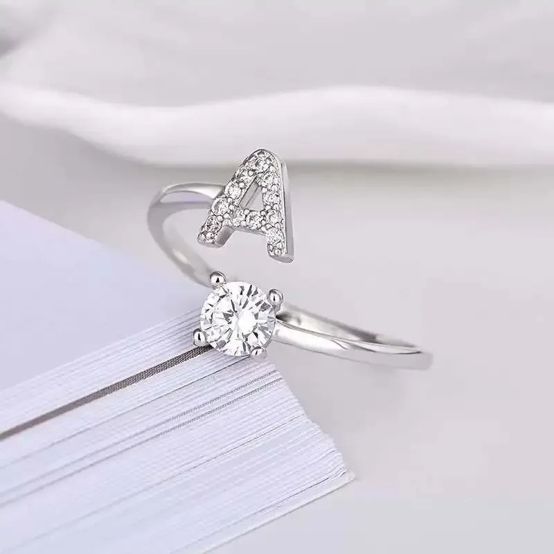 Rings 26 English Letter Open Finger A-Z Initials Name Alphabet Female Creative Fashion Wedding Party Jewelry Gifts