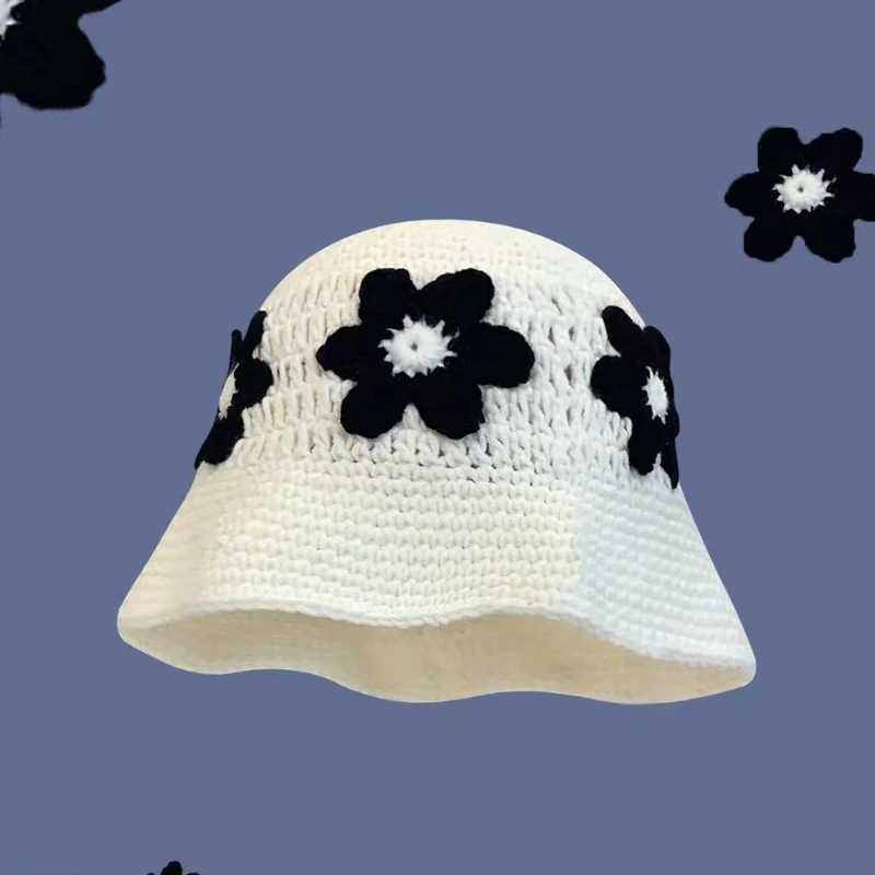 【韓国WHO.A.U フーアーユー】Knitted Crochet Bucket Hat 2024 Spring New Crochet Hat Korean Handmade Bucket Hat