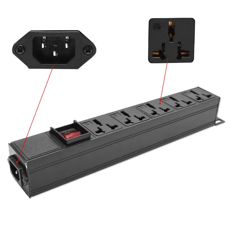 PDU Power Strip Network Cabinet Rack 16A Electric 5AC Universal Outlet Dual Break Switch C14 interface design Socket with switch