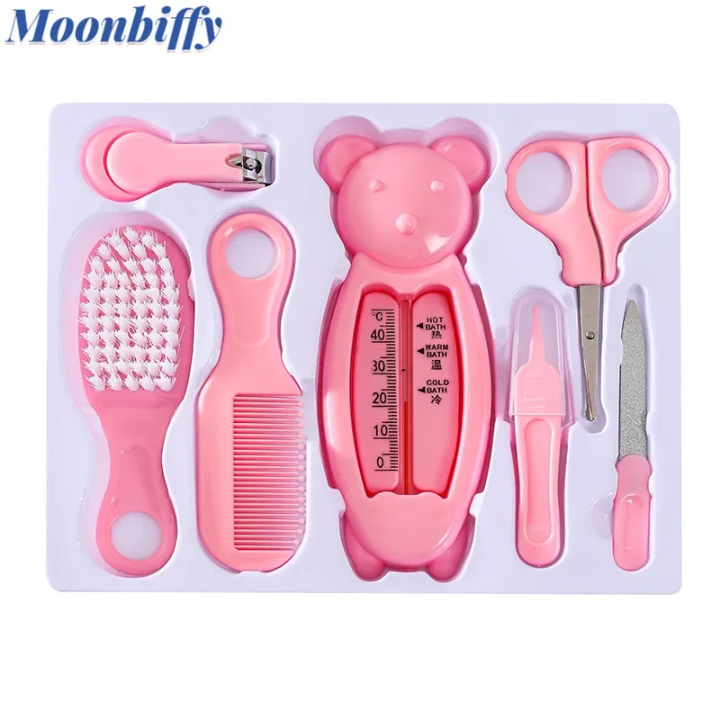 7pcs Baby Nail Care Tools Baby Health Care Kit Newborn Nail Hair Thermometer Brush Clipper Scissor Kid Toiletries Kit
