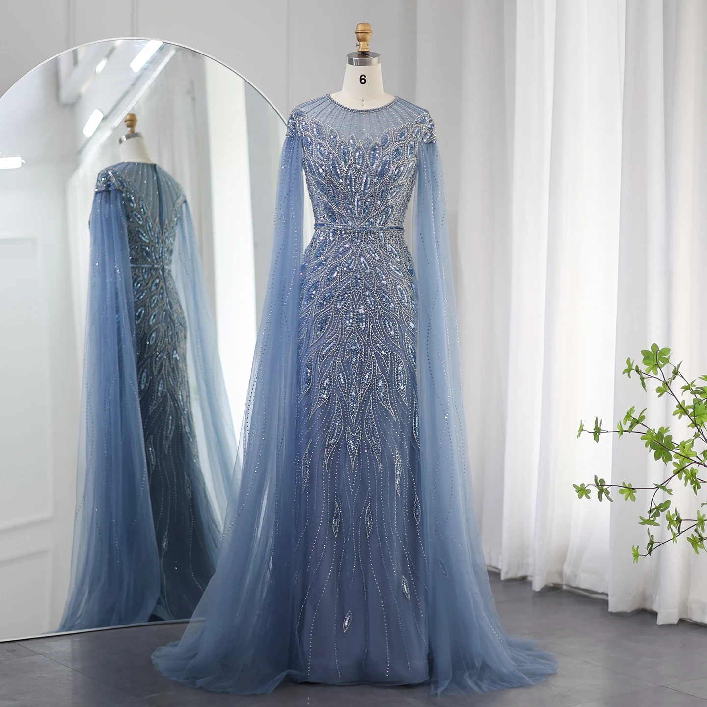 Sa745c031a4d147989291fb69b5736be8I Luxury Arabic Blue Mermaid Evening Dress with Cape Sleeves Sage Green Gold Dubai Women Wedding Party Gowns Mallzona