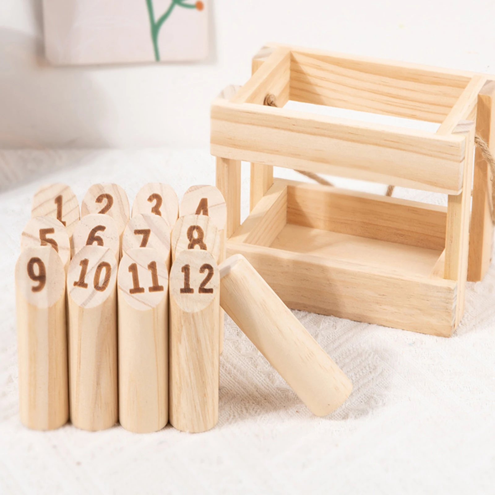 12PCS Numbered Pins Wooden Throwing Game  Throwing Bowling Premium Hardwood For Child-Parent Interactive Game Out-Indoor Lawn 5