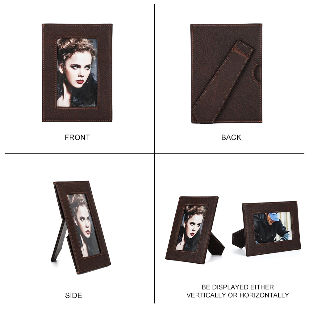 Vintage 5x7 Picture Frame Holder Genuine Leather Photo Stand Frames for Tabletop Vertical Display Retro Decoration Home Supplies