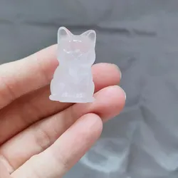 Hand-Carved Natural Crystal Kitten Ornaments - Original Stone Gem Animal Artworks (White)