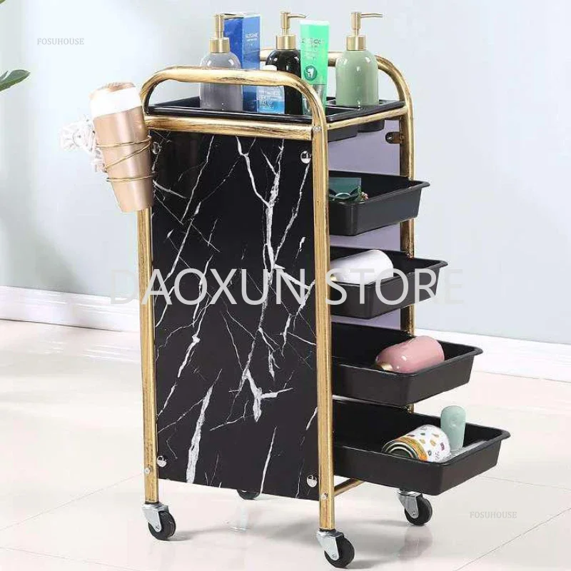 Multi Layer Storage Trolley Retro Barber Shop Iron Salon Trolleys Nordic Beauty Salon Drawers Cart With Wheels Creative Hair Perm And Dye Tool Cart