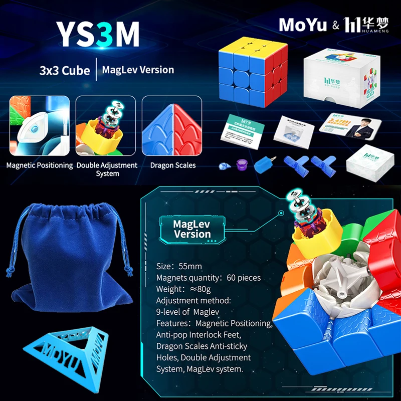 Moyu huameng 3x3 m ys3m magnético maglev bola núcleo cubo magico