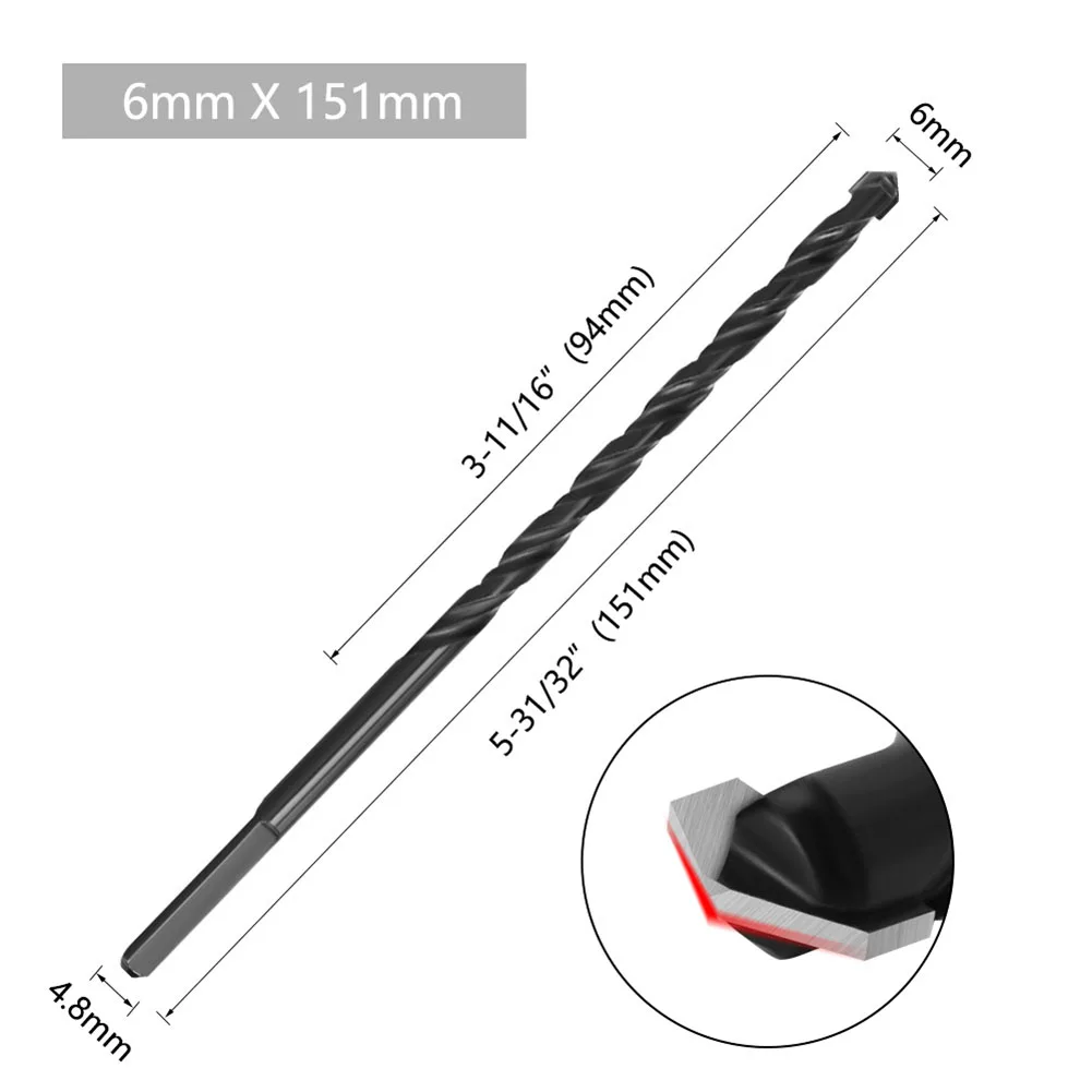 

Power Tool Drill Bits Parts Impact Drill Bit Triangle Shank Bit 10x204mm 6x151mm 8x182mm Alloy Black Artificial Stone