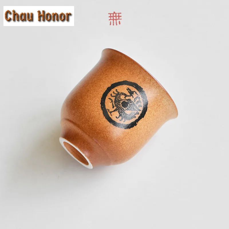 4pc/lot Four Mythical Beasts Coarse Pottery Teacup Vintage Tea Bowl Tea Cup Tea-tasting Meditation Cup Chazhan Master Cups 100ml