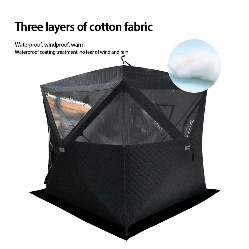 Hot Selling Three-Layer Waterproof Insulation Winter Ice Fish Cube Pop up  Tent Transparent Skylight Sauna Tent with Chimney Hole - China Outdoor  Hexagon Mobile Sauna Hub Tent