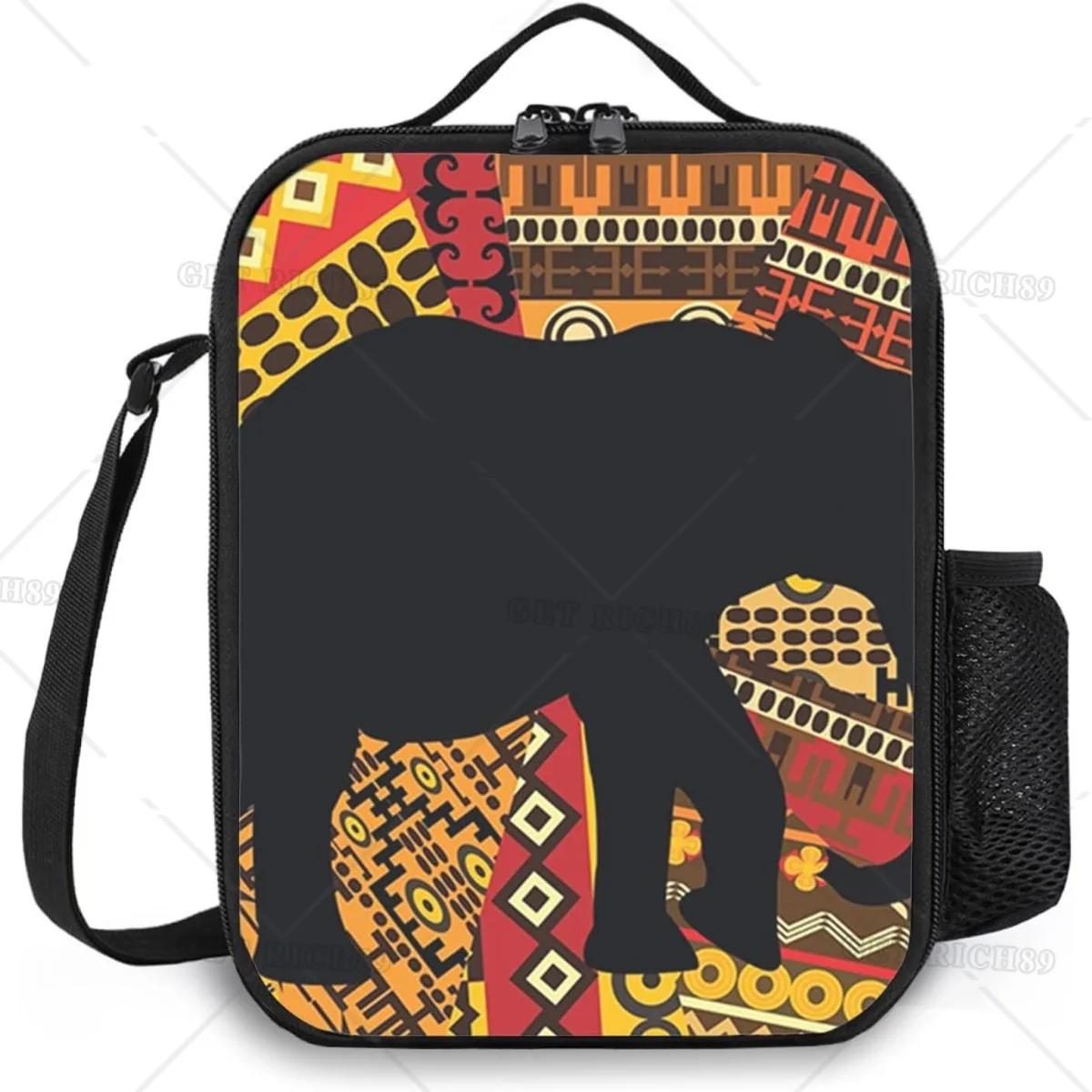 

Animal Silhouette Textures Elephant Insulated Lunch Bag for Women/Men Reusable Brown Black Bag Lunch Box for Office Work Picnic