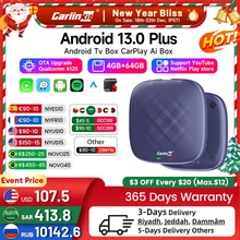 Carlinkit 카플레이 Ai TV 박스 플러스, 안드로이드 13, 8 + 128GB, QCM 8 코어, 665 6125, 무선 카플레이, 안드로이드 오토, 유튜브, 넷플릭스, 4G LTE