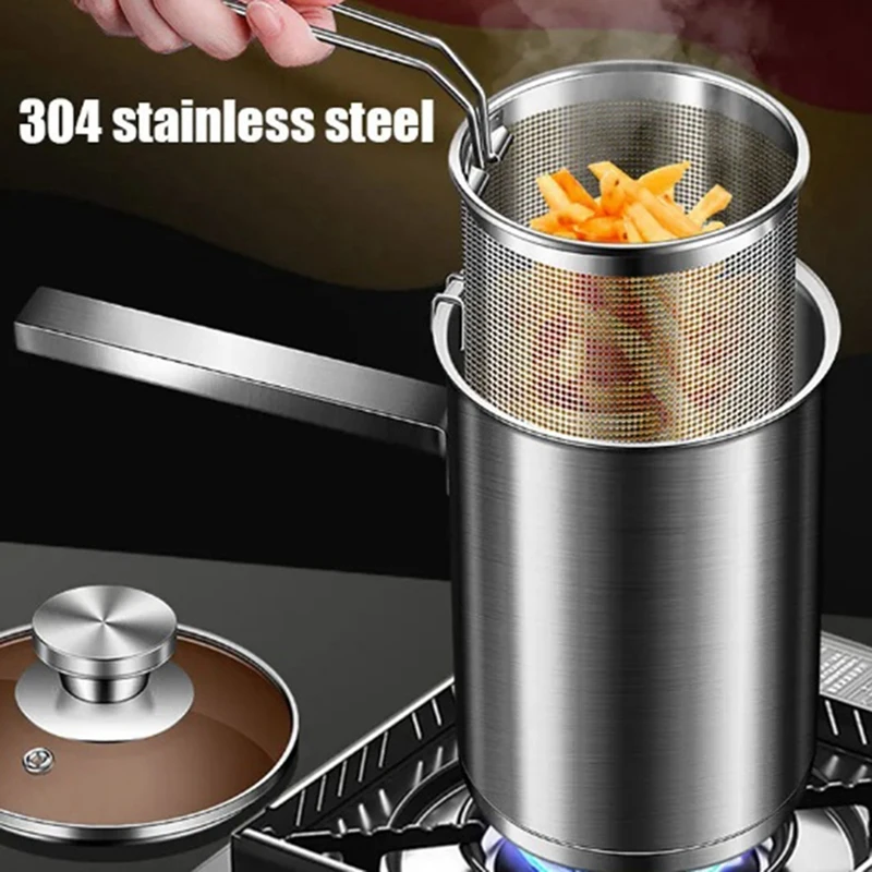 

Thickeded Deep Fryer Pot Small Stainless Steel Deep Fryer Pasta Strainer Basket Chicken Fried Food Strainer, Durable